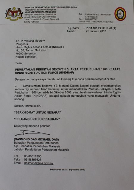 Read more: BREAKING NEWS!!! HINDRAF BAN LIFTED